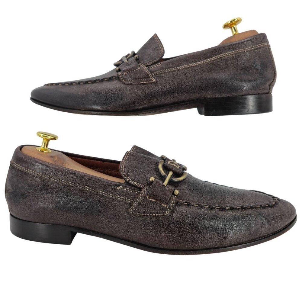 Donald J. Pliner Signature Bit Loafers Mens 9.5 Brown Pebble Leather Dress Shoes - Picture 7 of 11